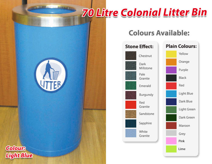 70 Litre Colonial Litter Bin - Stainless Steel Open Top Lid