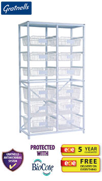 Gratnells Classic Medical Double Column Frame With 6 Shallow Baskets and 6 Deep Baskets