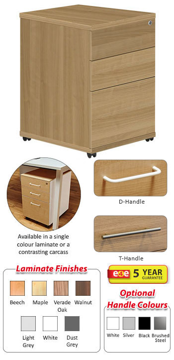 Xen Tall Under Desk Mobile Pedestal - 3 Drawers