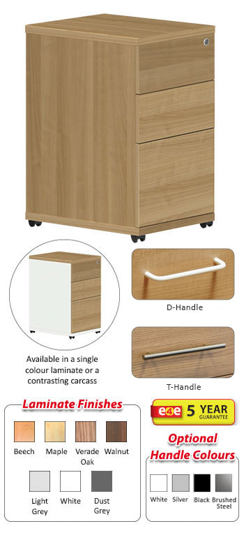 Xen Tall Slimline Under Desk Mobile Pedestal - 3 Drawers