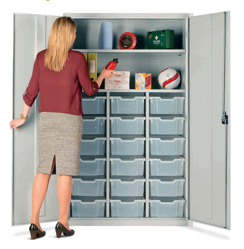 Lockable Tray Storage / Teacher Cupboard - 18  Deep Trays - 1830mm