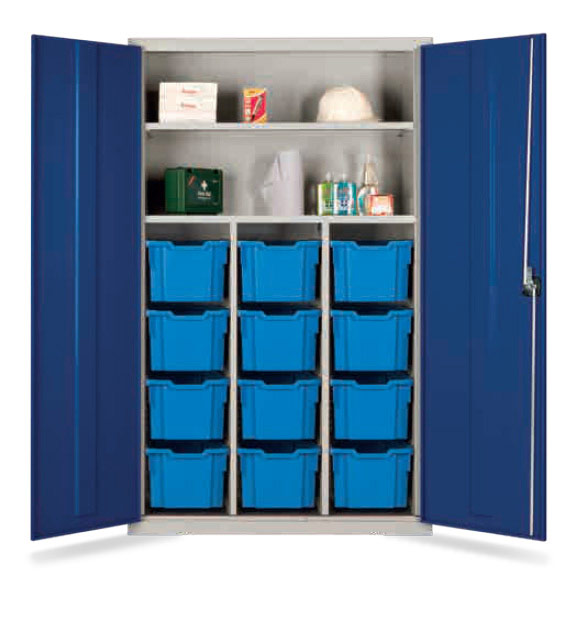 Lockable Tray Storage / Teacher Cupboard - 12 Extra Deep Trays - 1830mm