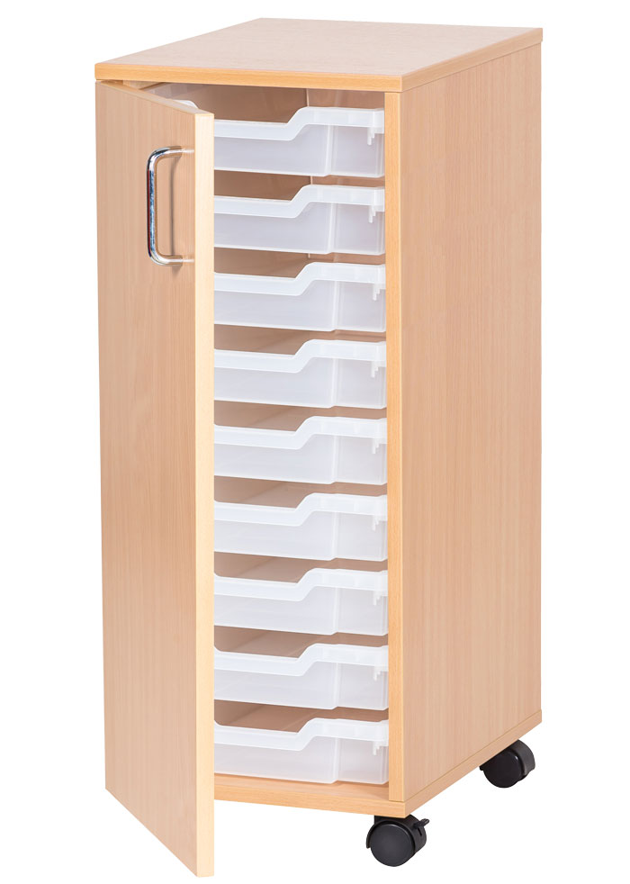 Sturdy Storage Single Column Unit - 9 Shallow Trays with Door