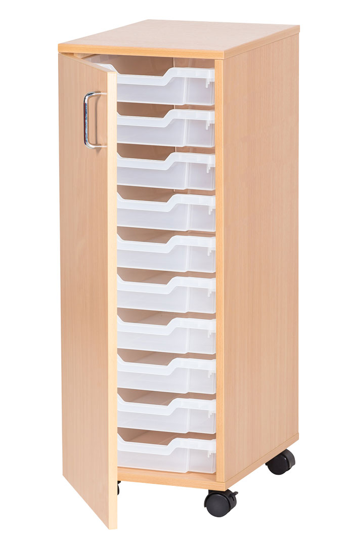 Sturdy Storage Single Column Unit - 10 Shallow Trays with Door