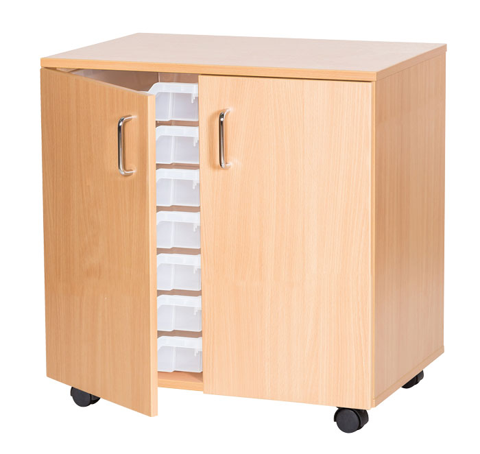 Sturdy Storage Double Column Unit -  14 Shallow Trays with Doors