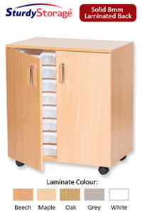 Sturdy Storage Double Column Unit -  16 Shallow Trays with Doors