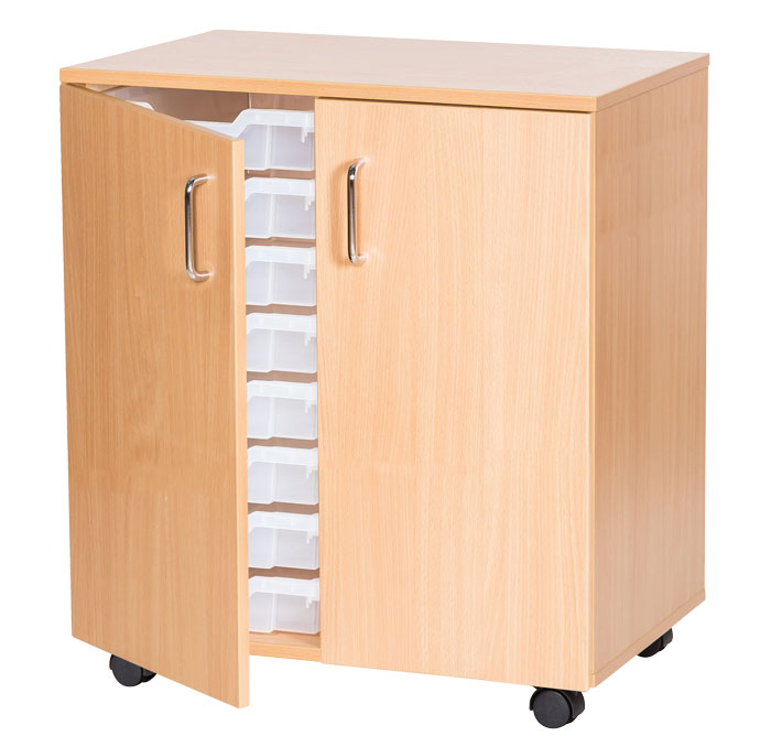 Sturdy Storage Double Column Unit -  16 Shallow Trays with Doors