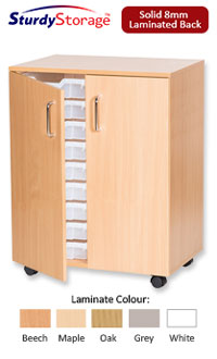 Sturdy Storage Double Column Unit -  18 Shallow Trays with Doors