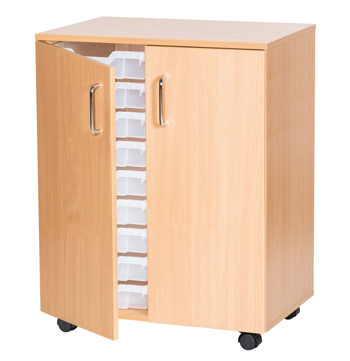 Sturdy Storage Double Column Unit -  18 Shallow Trays with Doors