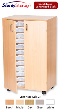 Sturdy Storage Double Column Unit -  24 Shallow Trays with Doors