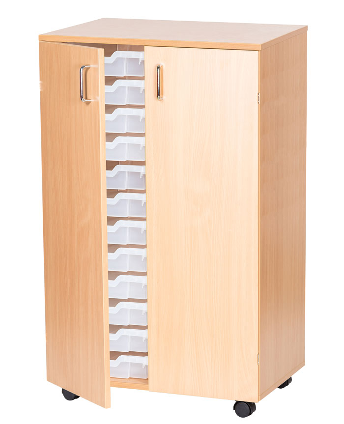 Sturdy Storage Double Column Unit -  24 Shallow Trays with Doors