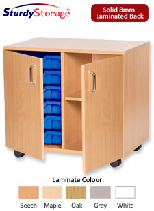 Sturdy Storage Double Column Unit -  6 Trays & 2 Storage Compartments with Doors