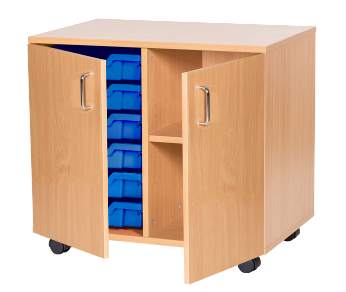 Sturdy Storage Double Column Unit -  6 Trays & 2 Storage Compartments with Doors