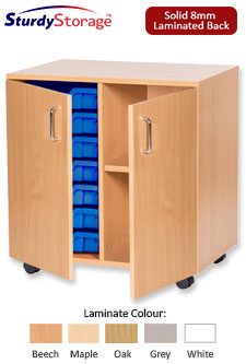 Sturdy Storage Double Column Unit -  7 Trays & 2 Storage Compartments with Doors