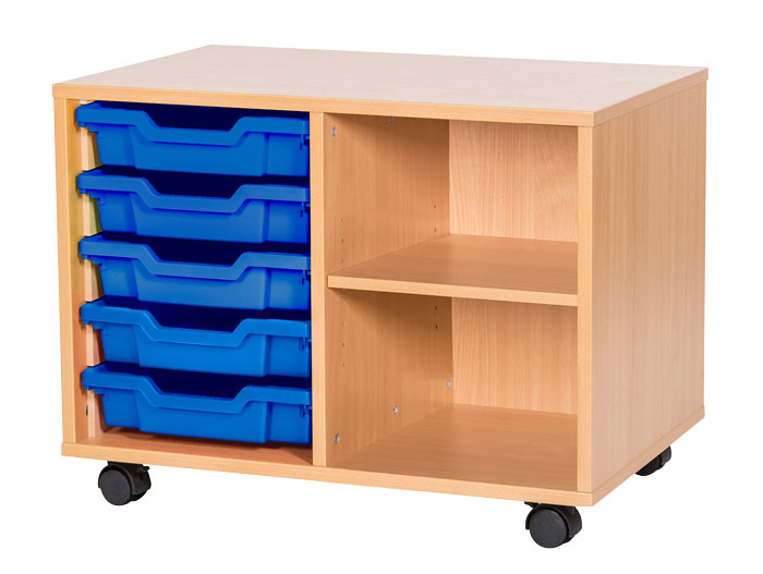 Sturdy Storage Double Column Unit -  5 Trays & 2 Storage Compartments