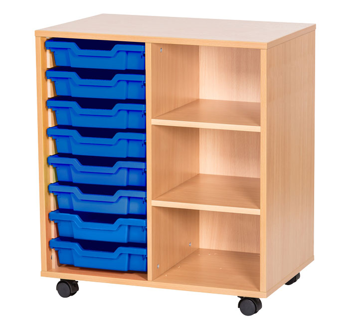 Sturdy Storage Double Column Unit -  8 Trays & 3 Storage Compartments