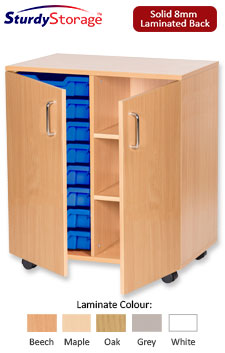 Sturdy Storage Double Column Unit -  8 Trays & 3 Storage Compartments with Doors