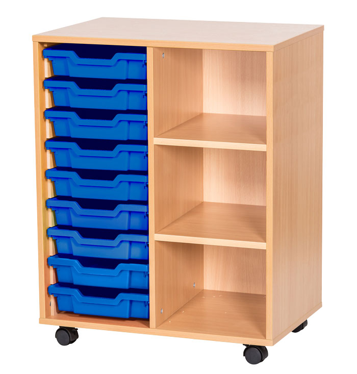 Sturdy Storage Double Column Unit -  9 Trays & 3 Storage Compartments