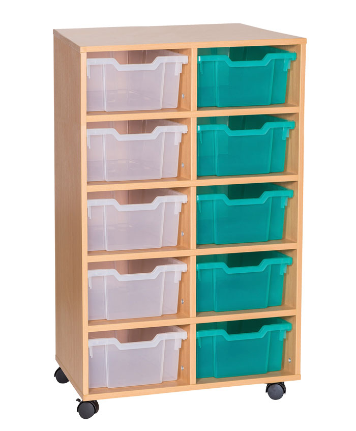 Sturdy Storage - Ready Assembled Cubbyhole Storage with 10 deep Trays (Mobile)