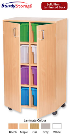 Sturdy Storage Double Column Cubbyhole Unit - 8 Extra-Deep Trays with Doors