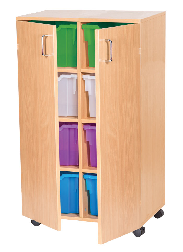 Sturdy Storage Double Column Cubbyhole Unit - 8 Extra-Deep Trays with Doors