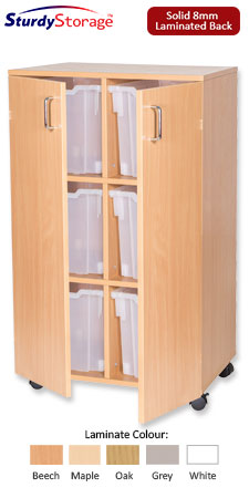 Sturdy Storage Double Column Cubbyhole Unit - 6 Jumbo Trays with Doors