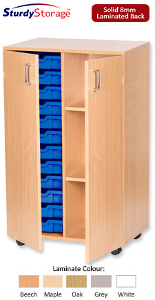 Sturdy Storage Double Column Unit -  12 Trays & 3 Storage Compartments with Doors