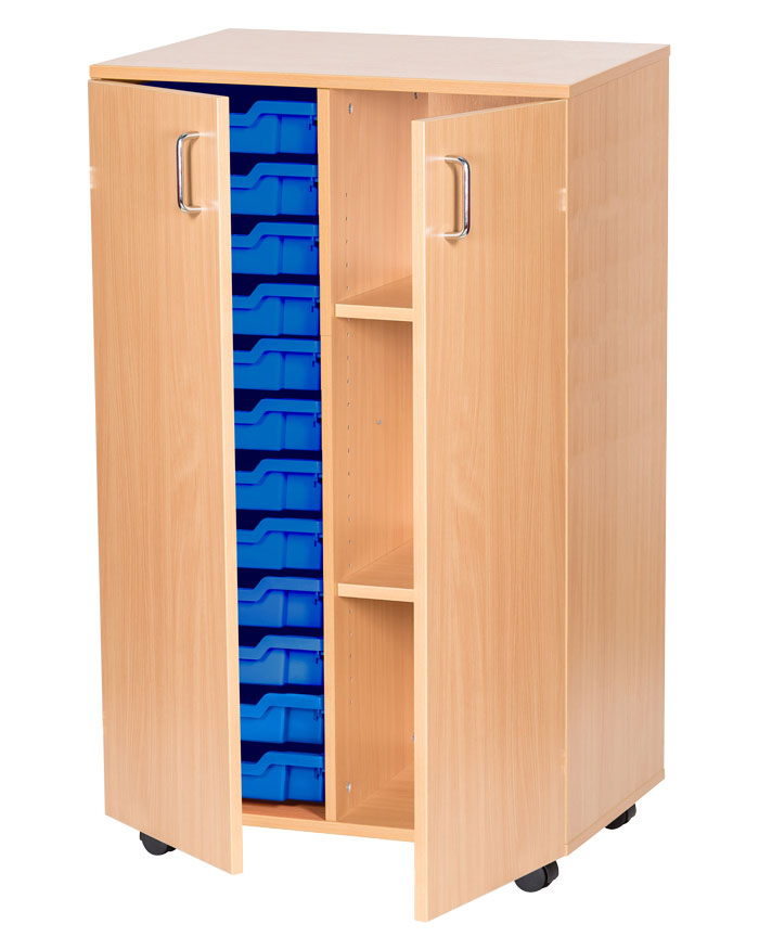 Sturdy Storage Double Column Unit -  12 Trays & 3 Storage Compartments with Doors