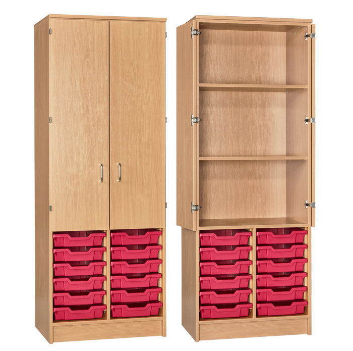 Sturdy Storage Double Column Unit - 12 Shallow Trays (with Half Doors)