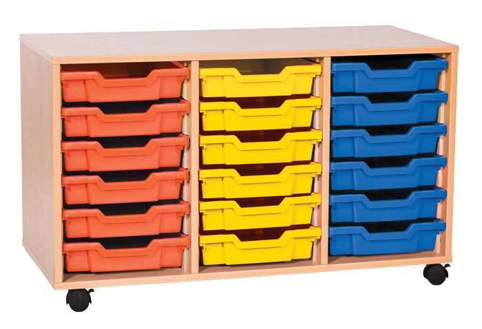 Sturdy Storage Triple Column Unit -  18 Shallow Trays