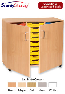 Sturdy Storage Triple Column Unit -  27 Shallow Trays with Doors