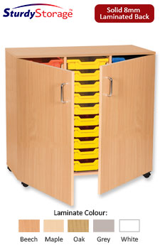 Sturdy Storage Triple Column Unit -  30 Shallow Trays with Doors