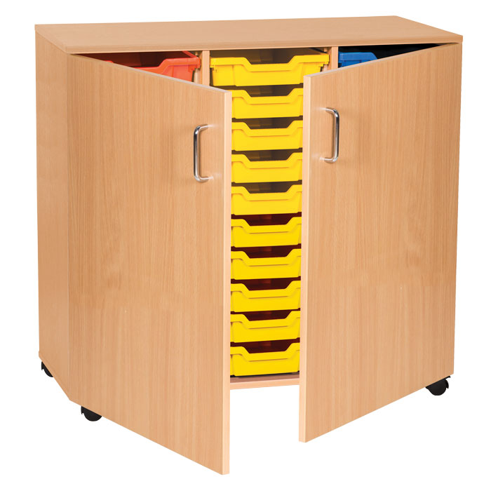 Sturdy Storage Triple Column Unit -  30 Shallow Trays with Doors