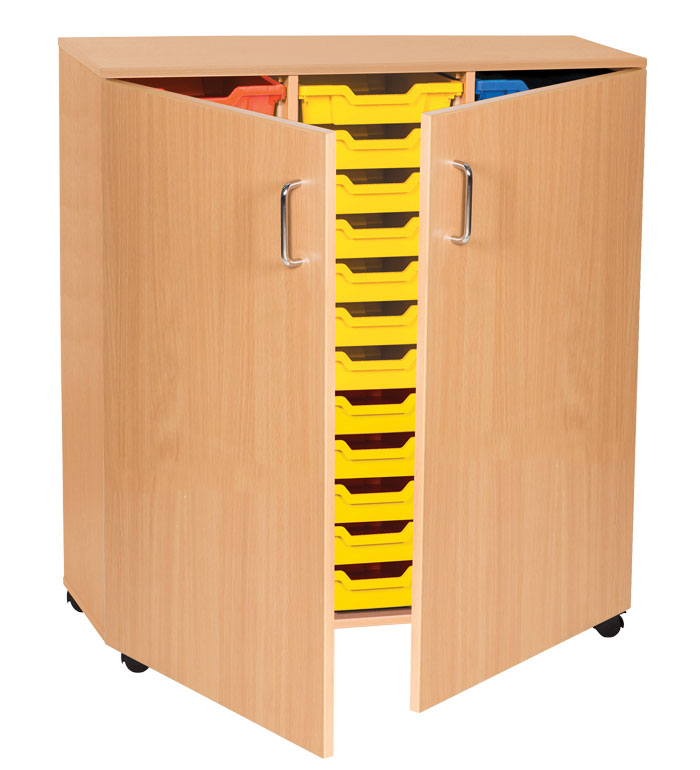 Sturdy Storage Triple Column Unit -  36 Shallow Trays with Doors