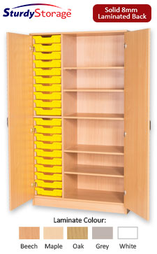 Sturdy Storage Triple Column Cupboard Unit - 20 Shallow Tray with Adjustable Shelves & Doors
