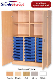 Sturdy Storage Triple Column Unit - 24 Trays & 4 Storage Compartments with Full Doors