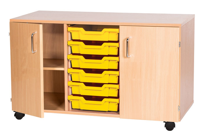 Sturdy Storage Triple Column Unit -  6 Trays & 2 Cupboards