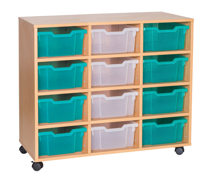 Sturdy Storage - Ready Assembled Cubbyhole Storage with 12 deep Trays (Mobile)