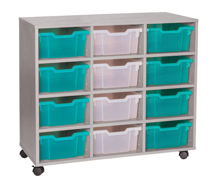 Sturdy Storage - Ready Assembled Grey Cubbyhole Storage With 12 Deep Trays - Vertical