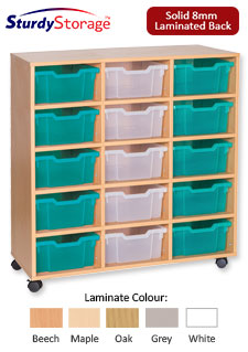 Sturdy Storage - Ready Assembled Cubbyhole Storage with 15 deep Trays (Mobile)