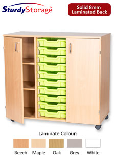 Sturdy Storage Triple Column Unit -  10 Trays & 2 Cupboards