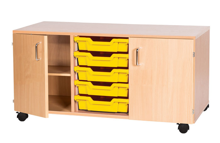 Sturdy Storage Triple Column Unit -  5 Trays & 2 Cupboards