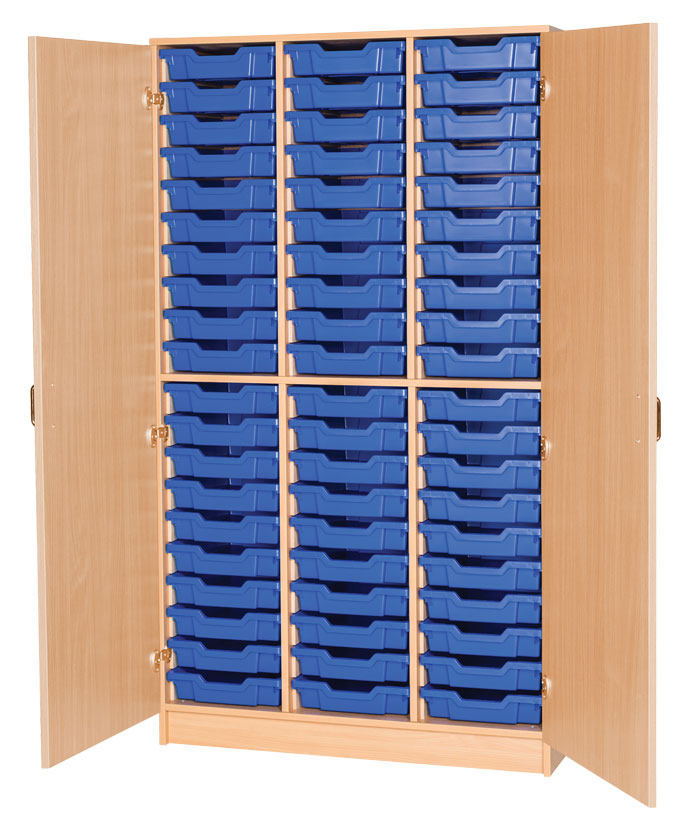 Sturdy Storage Triple Column Cupboard Unit -  60 Shallow Trays with Doors (Static)