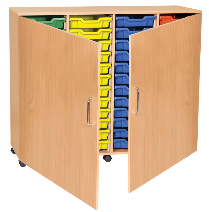 Sturdy Storage Quad Column Unit -  48 Shallow Trays with Doors