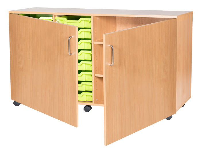 Sturdy Storage Quad Column Unit -  16 Trays & 3 Storage Compartments with Doors