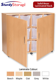 Sturdy Storage Quad Column Cubbyhole Storage - 12 Jumbo Trays with Doors