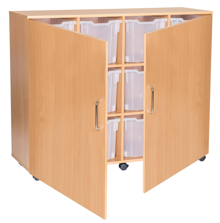 Sturdy Storage Quad Column Cubbyhole Storage - 12 Jumbo Trays with Doors