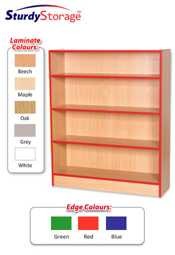 Sturdy Storage Bookcase with Coloured Edge - 1250mm High