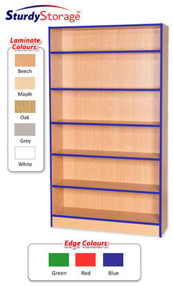 Sturdy Storage Bookcase with Coloured Edge - 1800mm High