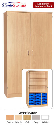 Sturdy Storage Triple Column Cupboard Unit -  21 Shallow Trays with 2 Adjustable Shelves & Doors